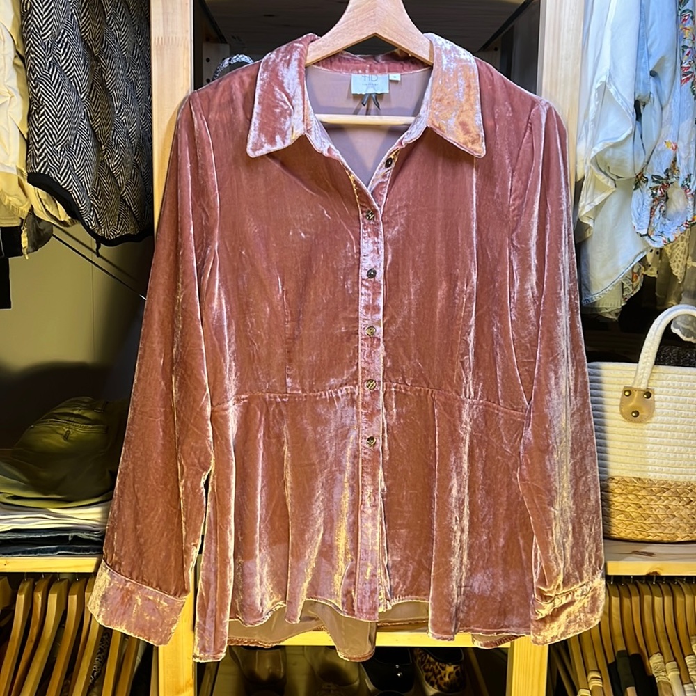 HD in Paris (Anthropologie brand) velvet peplum shirt